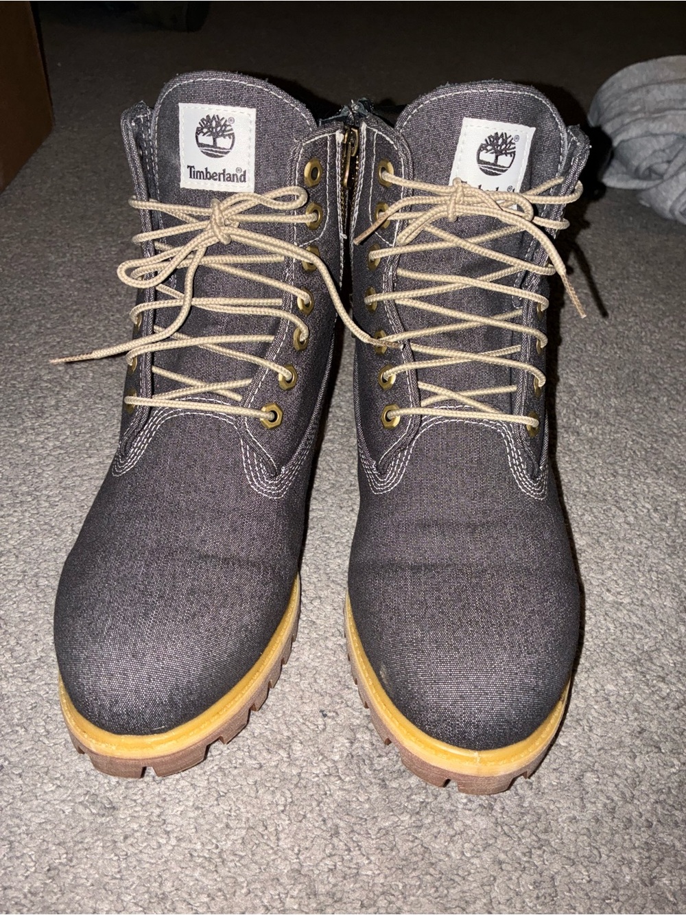 Timberland Men's Black custom made boots with denim. 8W